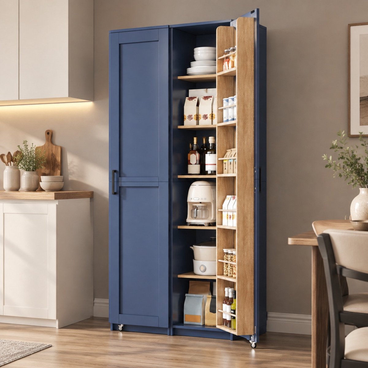 MODFU - Keukenkast - Verstelbare Planken En Deurvakken - MDF - Blauw - 40 X 40 X 183 Cm