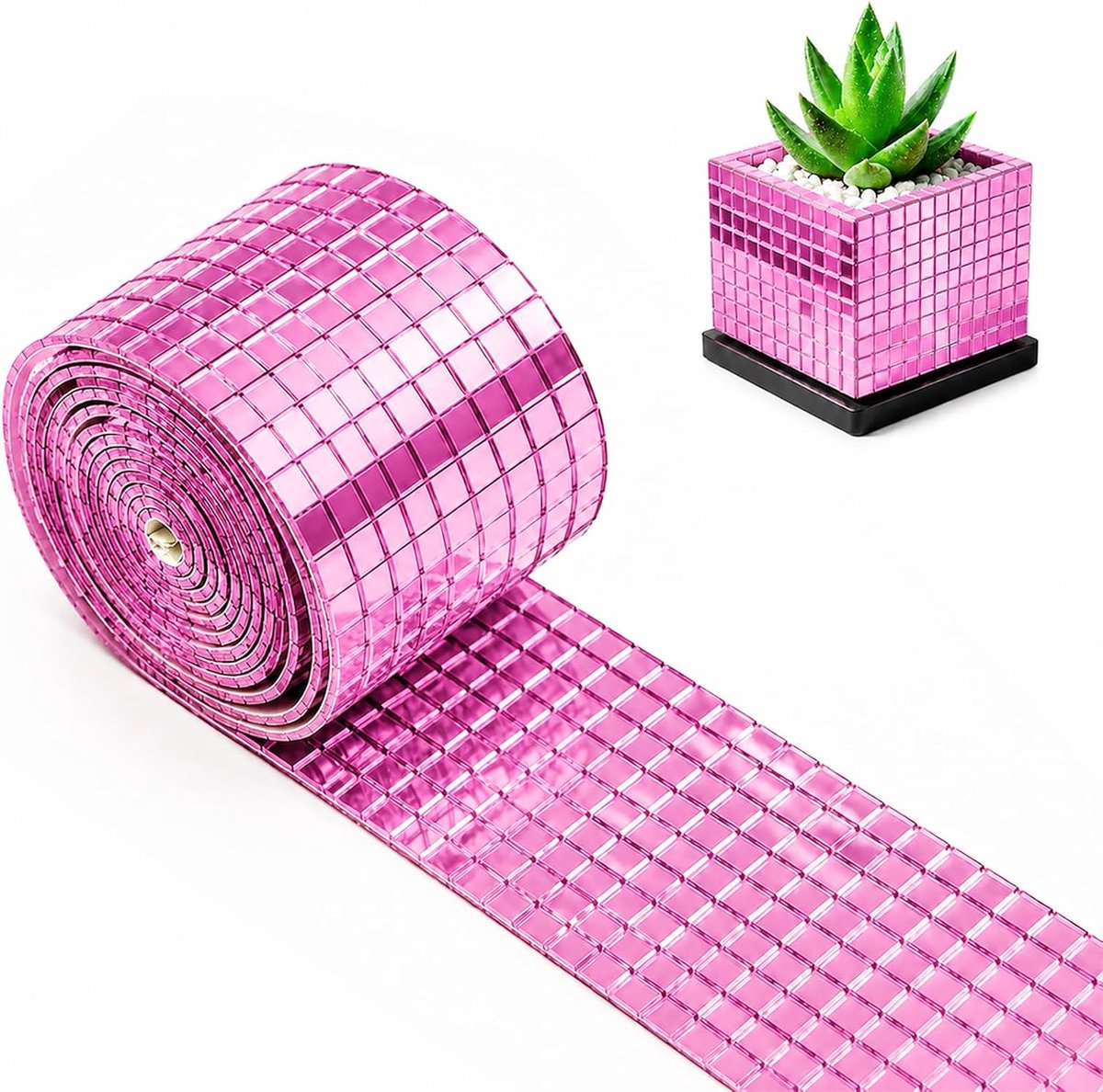 Glas, mozaïekstickers, 5 x 5 mm, 3600 stuks, zelfklevend, van acrylglas, vierkante tegels voor doe-het-zelf knutselen, discobal, party, wanddecoratie voor binnen (roze, 4 cm x