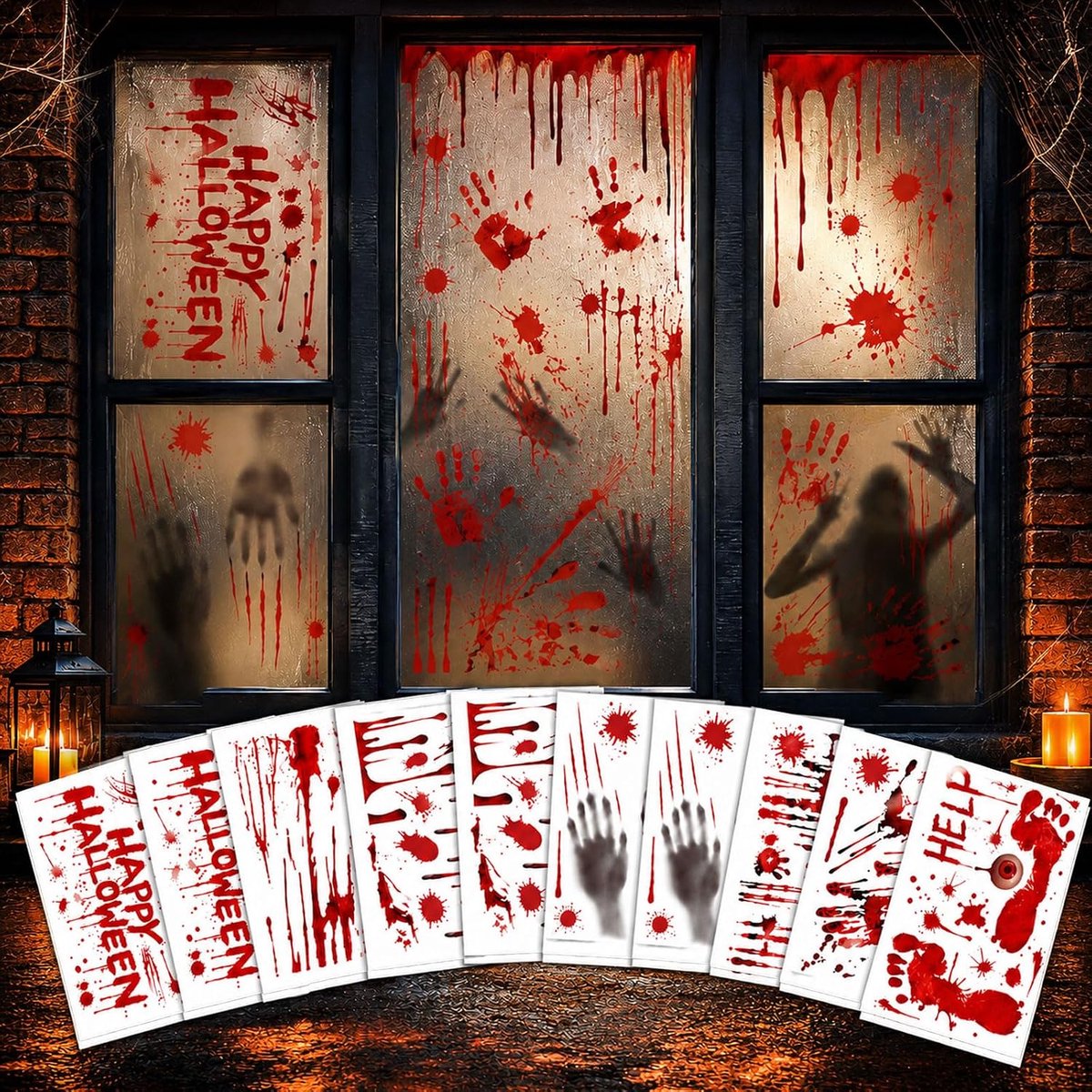 95 stuks Halloween bige ramen handafdruk voetafdruk raamafbeeldingen