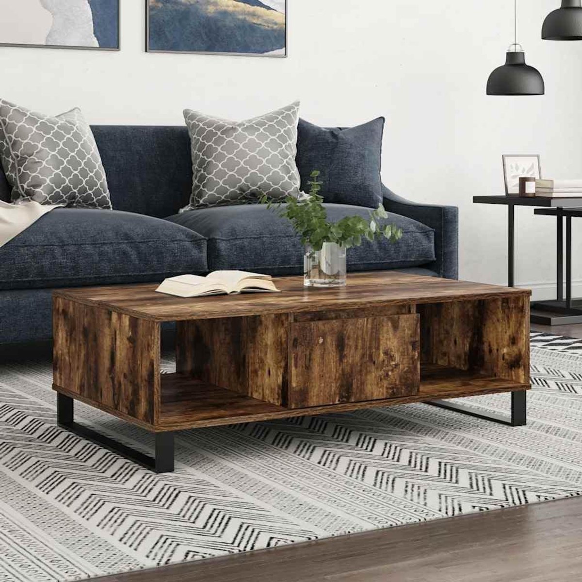 Hout 3 vakken opbergruimte gerookt eiken 104x60x35 cm