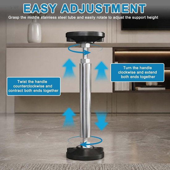 2 stuks, 28-42 cm, in hoogte verstelbare telescoopsteun, belastbaar tot 300 kg, verstelbare steunstang met antislip rubberen pads voor meubelmontage (28-42 cm) — afbeelding 4