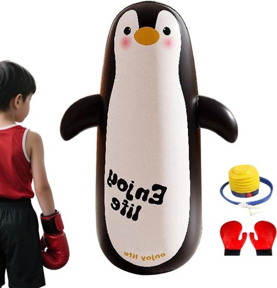 Opblaasbare bokszak - Bokspaal voor kinderen - Om energie kwijt te raken - Zacht pvc-materiaal - 120 cm hoog - Pinguïn