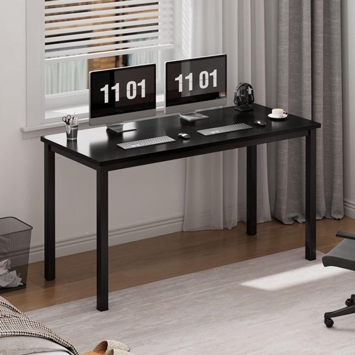 Computerbureau - voor thuiskantoor - Laptoptafel - met metalen frame - Zwart - 100 x 60 x 75 cm