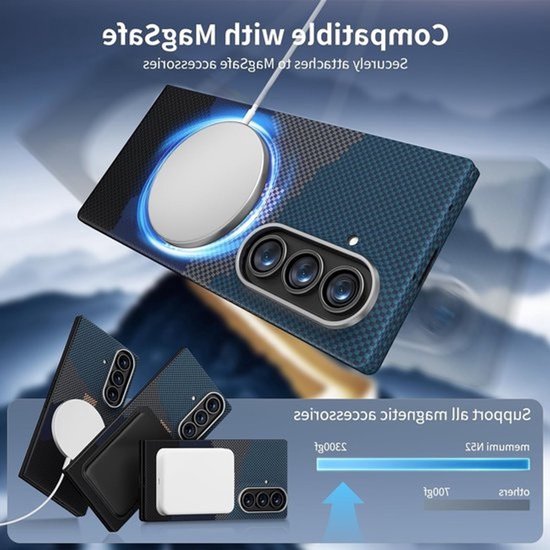 Magnetische aramidevezel hoes voor Samsung Galaxy Z Fold 7 - 38 magneten - Carbon fiber — afbeelding 3