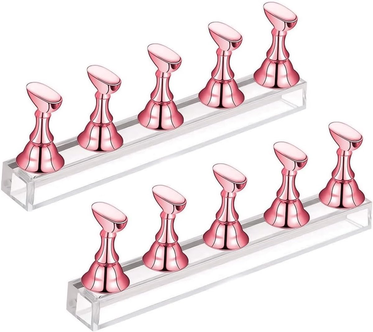 2 stuks nagelpraktijkstandaard, zwarte nageltiphouder voor valse nagels, punt, manicure-gereedschap, 1,3 x 0,9 x 10,3 cm, roségoud