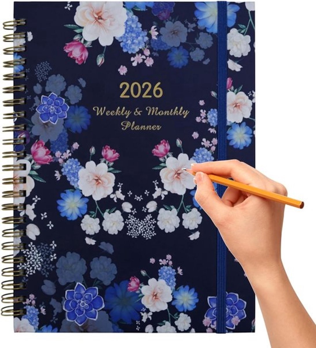 Boekplanner 2026 - Weekplanneragenda - Voor dagelijkse planning - Draagbaar ontwerp - 21,5 x 16,5 cm - Bloemen