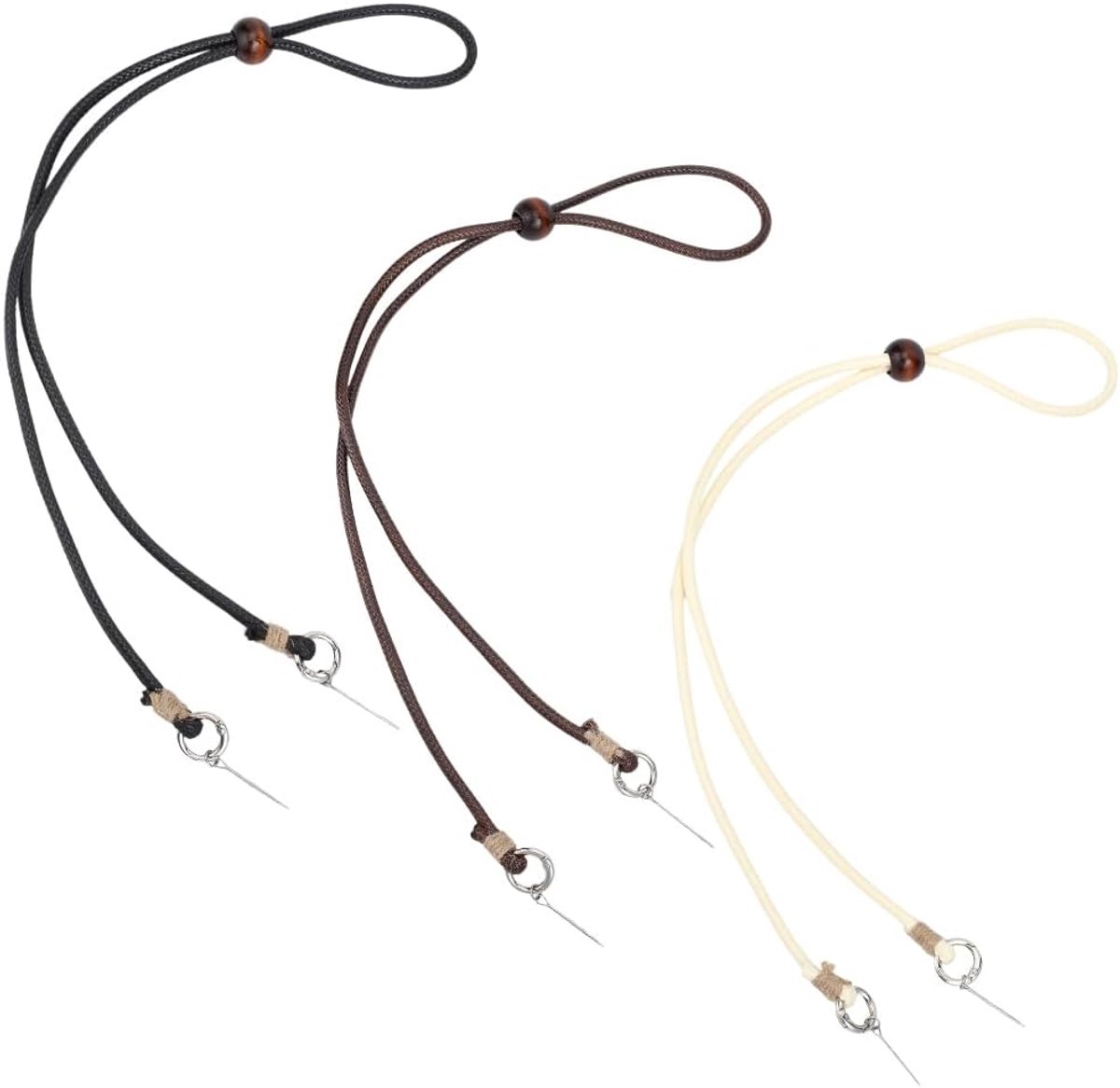 3 stuks kinriemen van echt leer, 46,5 cm, verstelbaar, rundleer, met kinhouder, afneembaar, winddicht, met metalen hoedclips