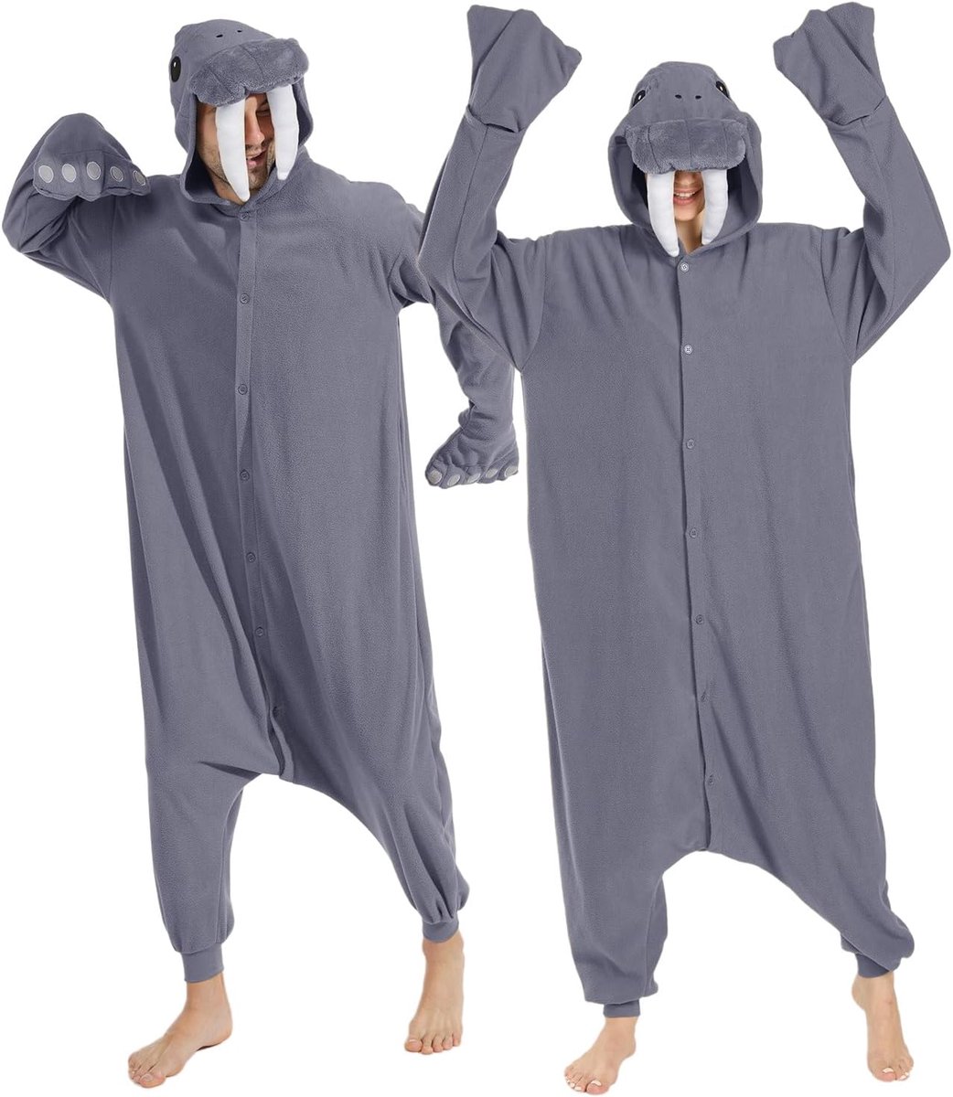 Dieren-walrus-pyjama, uniseks, volwassenen, jumpsuit, capuchon, mannen, vrouwen, kostuum, cosplay, nachtkleding