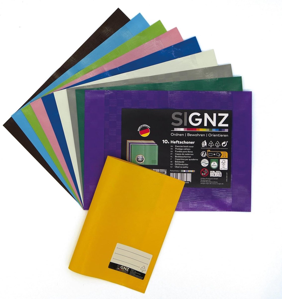 SIGNZ Bast notebook protectors DIN A5, pack of 10, assorted colours, strong 100my (0.1 mm), CO2 neutral, made in - ShopVlot