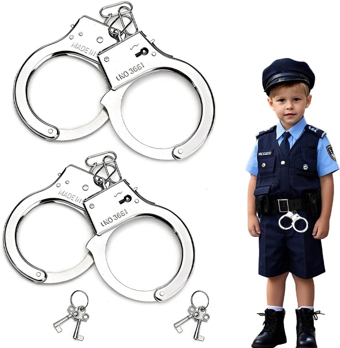 2 stuks handboeien, speelgoed voor kinderen, met sleutel, accessoires voor politiekostuums, handboeien - ShopVlot