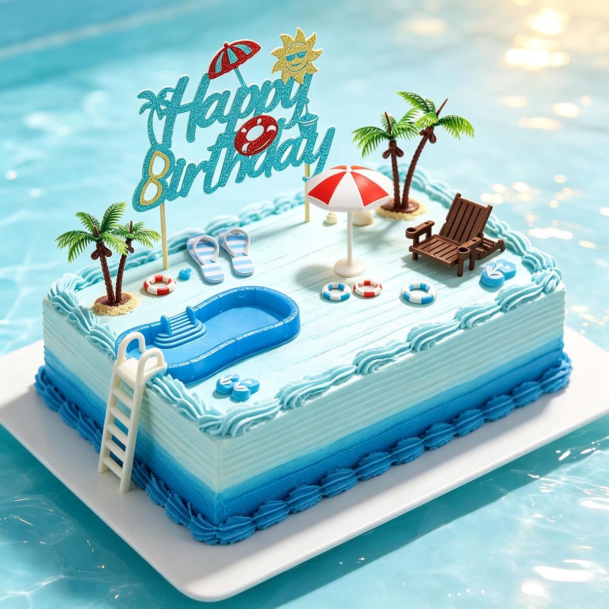 sommer beach pool party birthday cake decoration swimming party supplies - ShopVlot