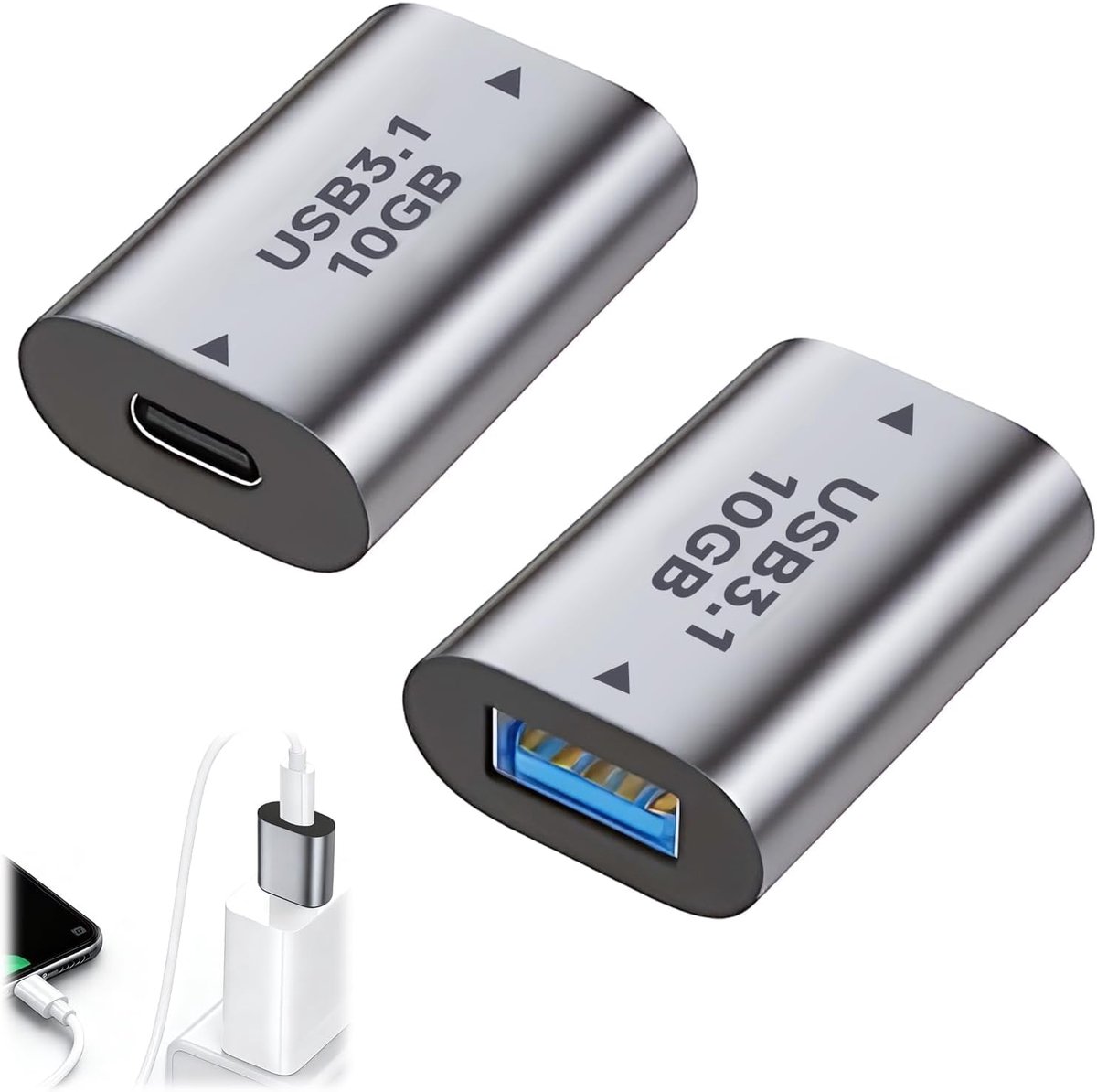 2 stuks USB C-aansluiting naar USB-aansluiting 3.1 Gen2, 10 Gbps voor gegevenssynchronisatie en opladen voor laptop - ShopVlot