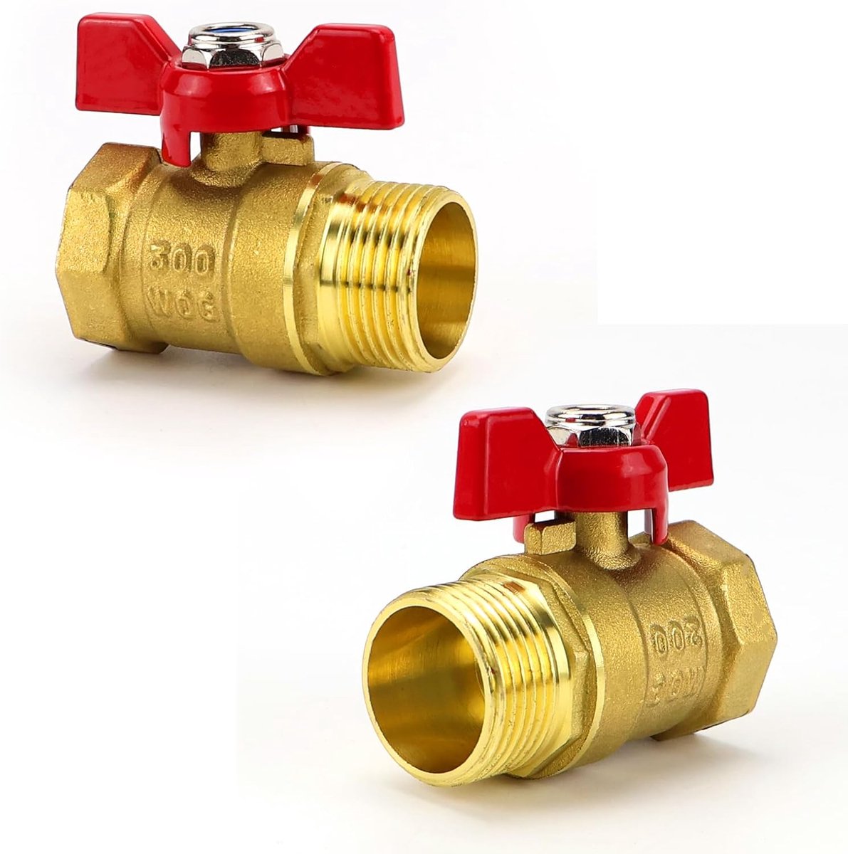 Ball Valve 3/4 Inch 2pcs Brass Water Tap Garden with Red Wing Handle, 3/4 IG/AG Inch Brass Drain Tap Shut Off Valve - ShopVlot