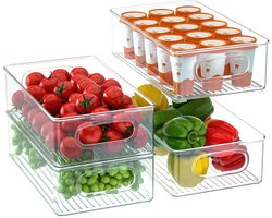 Finew Fridge Organiser, Set of 4, Large Storage Box with Handle, Clear Storage Box, Kitchen Organiser for Kitchen - ShopVlot