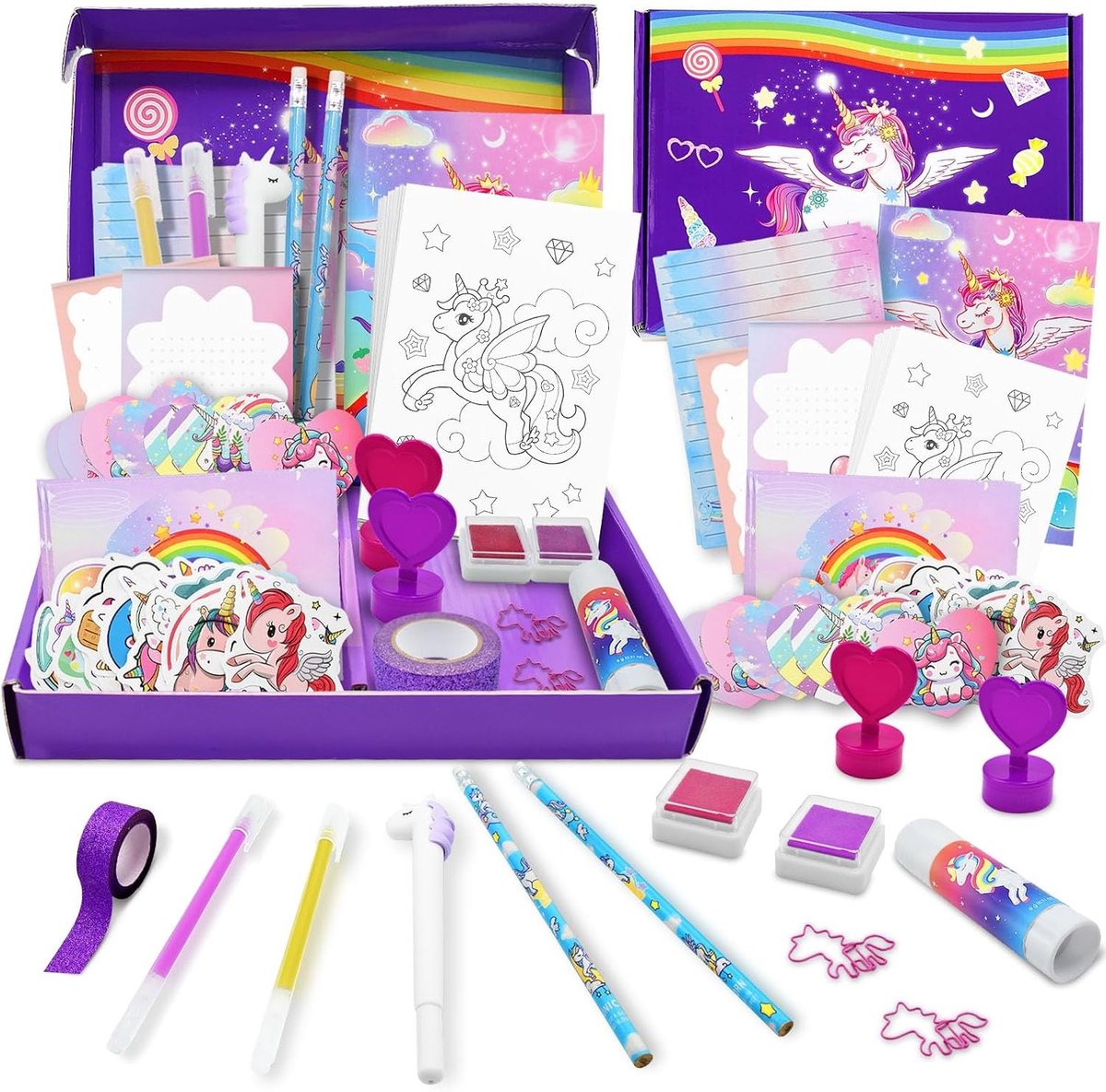 Magische Unicorn Schrijfset voor Meisjes van 6 tot 12 Jaar, Dagboek met Opbergdoos, Creatieve Briefschrijfgereedschappen en Knutselset, Perfect Cadeau voor Verjaardag
