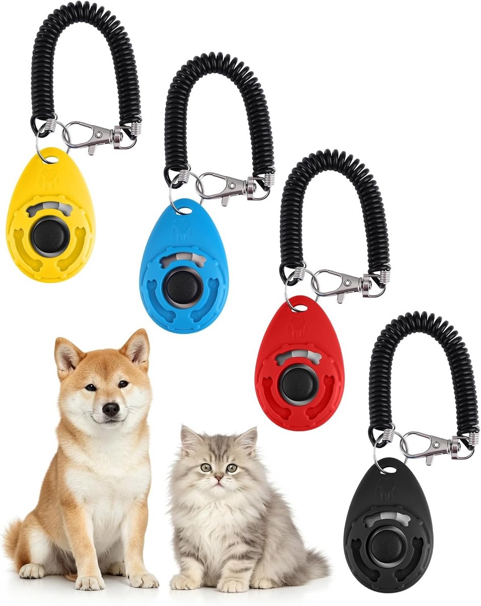 Clicker voor Honden Training - Set van 4 Met Elastische Polsband - Ideaal voor Honden, Katten en Paarden - Effectieve Clicker Training Tool