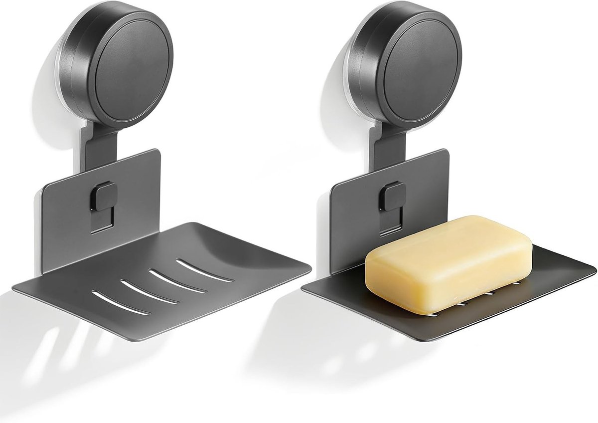 Set van 2 Zeepdispensers met Zuignap voor Badkamer, Douche en Keuken - Aluminium, Afvoergat, Max 3 kg