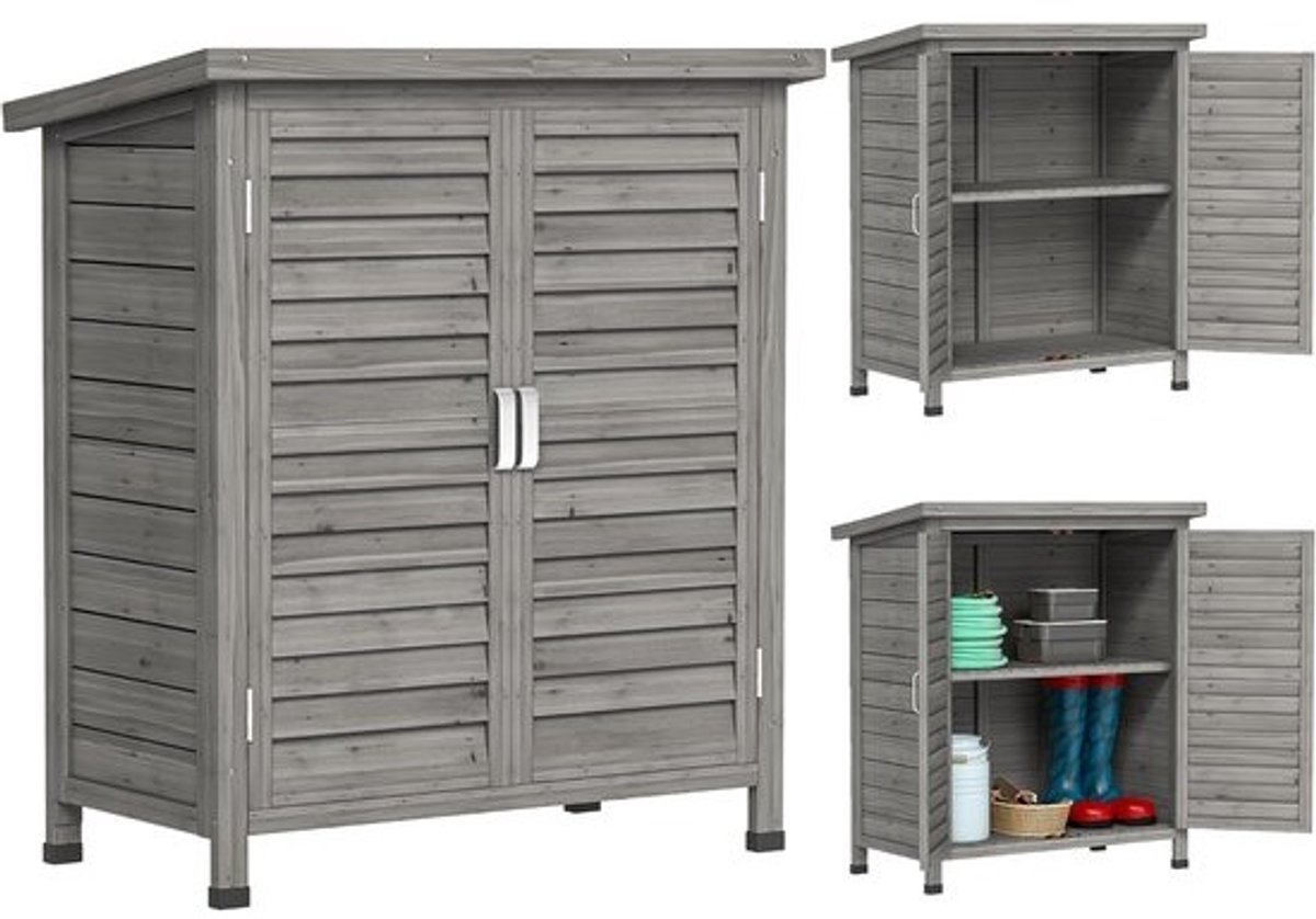 Houten tuinkast met plank en dubbele deuren - Geel - 87 x 46,5 x 96,5 cm
