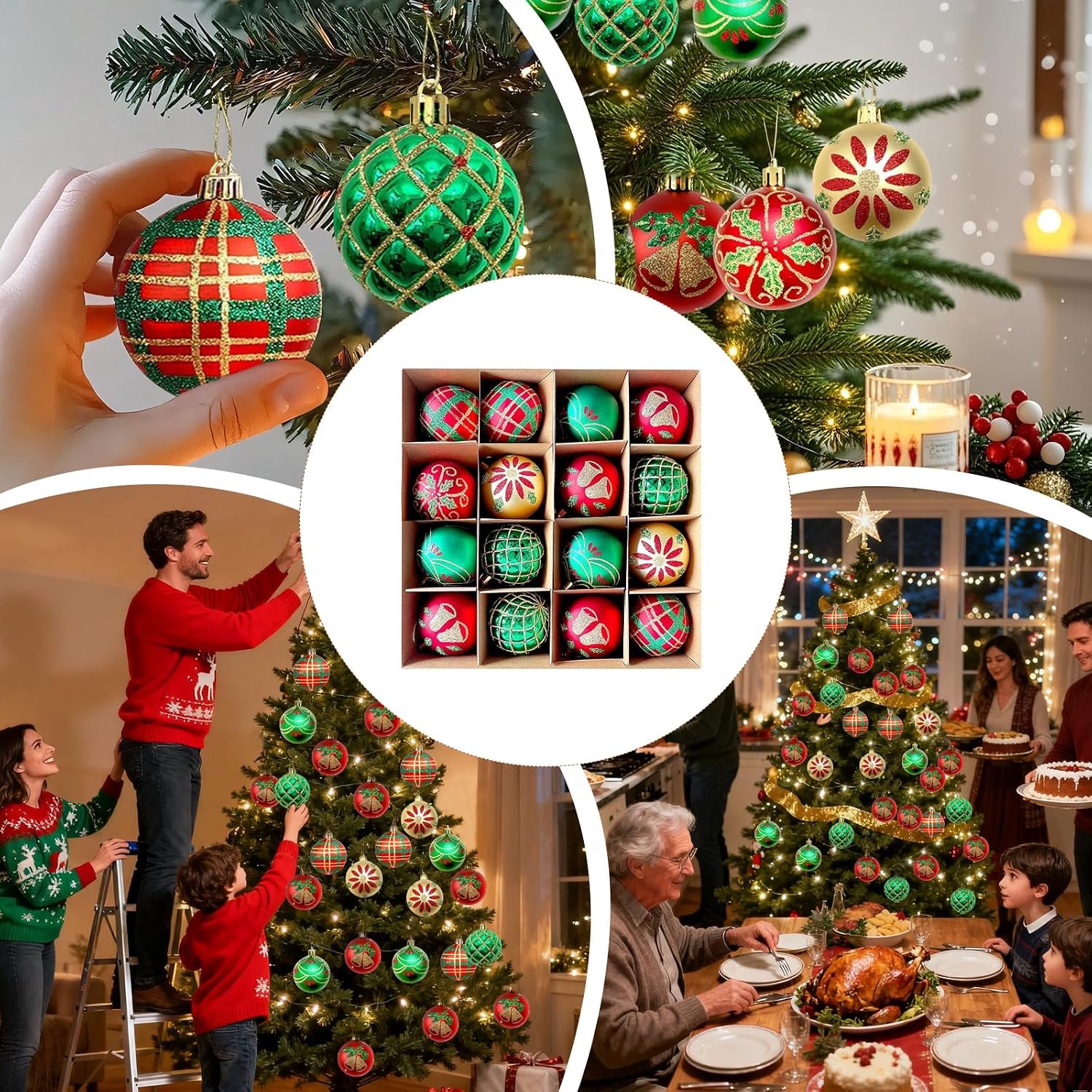 16 Stuks Onbreekbare Kerstballen Retro 6cm - Binnen Buiten - onbreekbaar kunststof - 6 cm - retro thema - hangend - geschikt voor binnen en buiten – foto 4