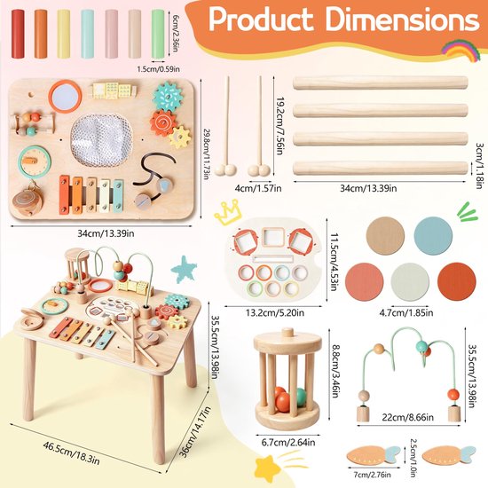 Montessori-speelgoed voor 1-jarigen – Houten activiteitentafel voor peuters van 1-3 jaar, 13-in-1 sensorische speeltafel met kralendoolhof, visspel, vormenstoof & xylofoon, leerzaam speelgoed, cadeau voor de eerste verjaardag van Flintry — afbeelding 2