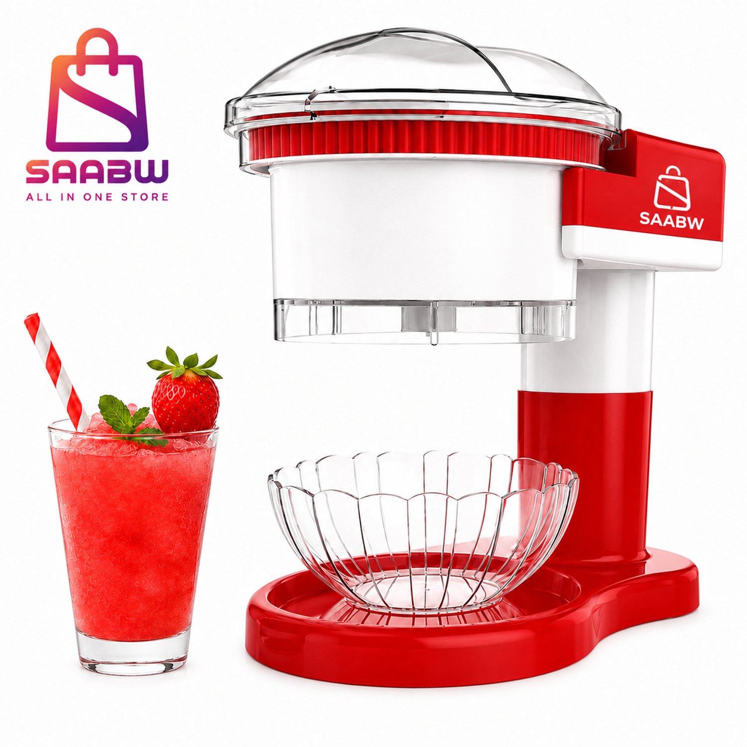 SAABW Slushmachine voor IJsdrankjes en Granita – 30W IJscrusher voor Slushies, Sorbet en Verfrissende Drankjes, Compacte Slushmaker Rood-Wit voor Thuis en Feestjes – 89898