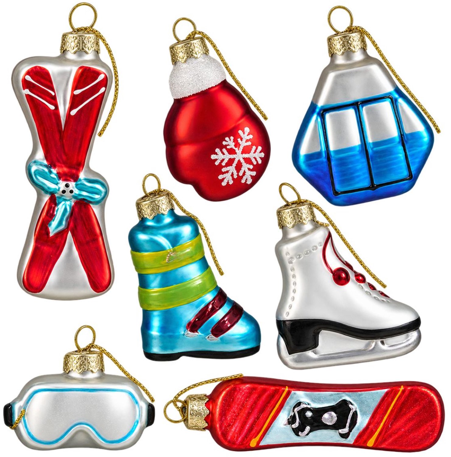 Mica Decorations Ornament wintersport zilver 7 stuks - l16,5xb15,5xh3,5cm rood-wit