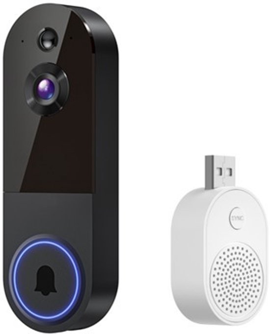 Zwarte draadloze videodeurbel Geschikt voor camera en wifi. — afbeelding 2