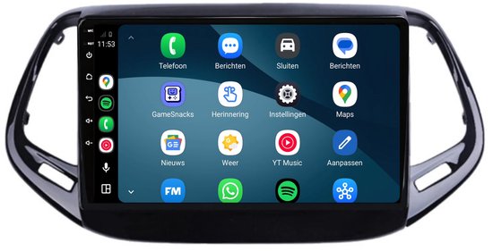CarPlay autoradio geschikt voor Jeep Compass | 2017 t/m 2020 | Cartronix CTX-7122 | 2017 2018 2019 2020 | 9 inch | Android 15 | Draadloos Apple CarPlay & Android Auto | 2GB + 32GB | Bluetooth & Wifi
