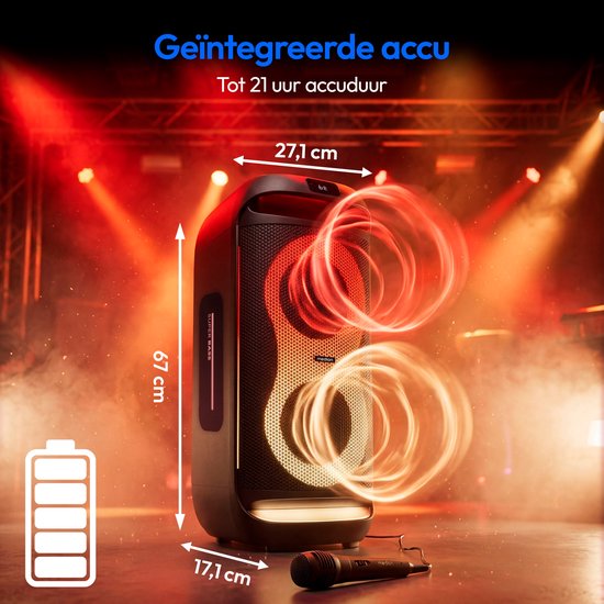 MEDION PE-2 Plus Partybox (Akku, mit Mikrofon, tragbarer Bluetooth Lautsprecher groß, Musikbox, Verschiedene Lichteffekte, Partylautsprecher mit Karaoke, Mikrofon und Gitarren Anschluss, AUX, USB) van MEDION — afbeelding 3