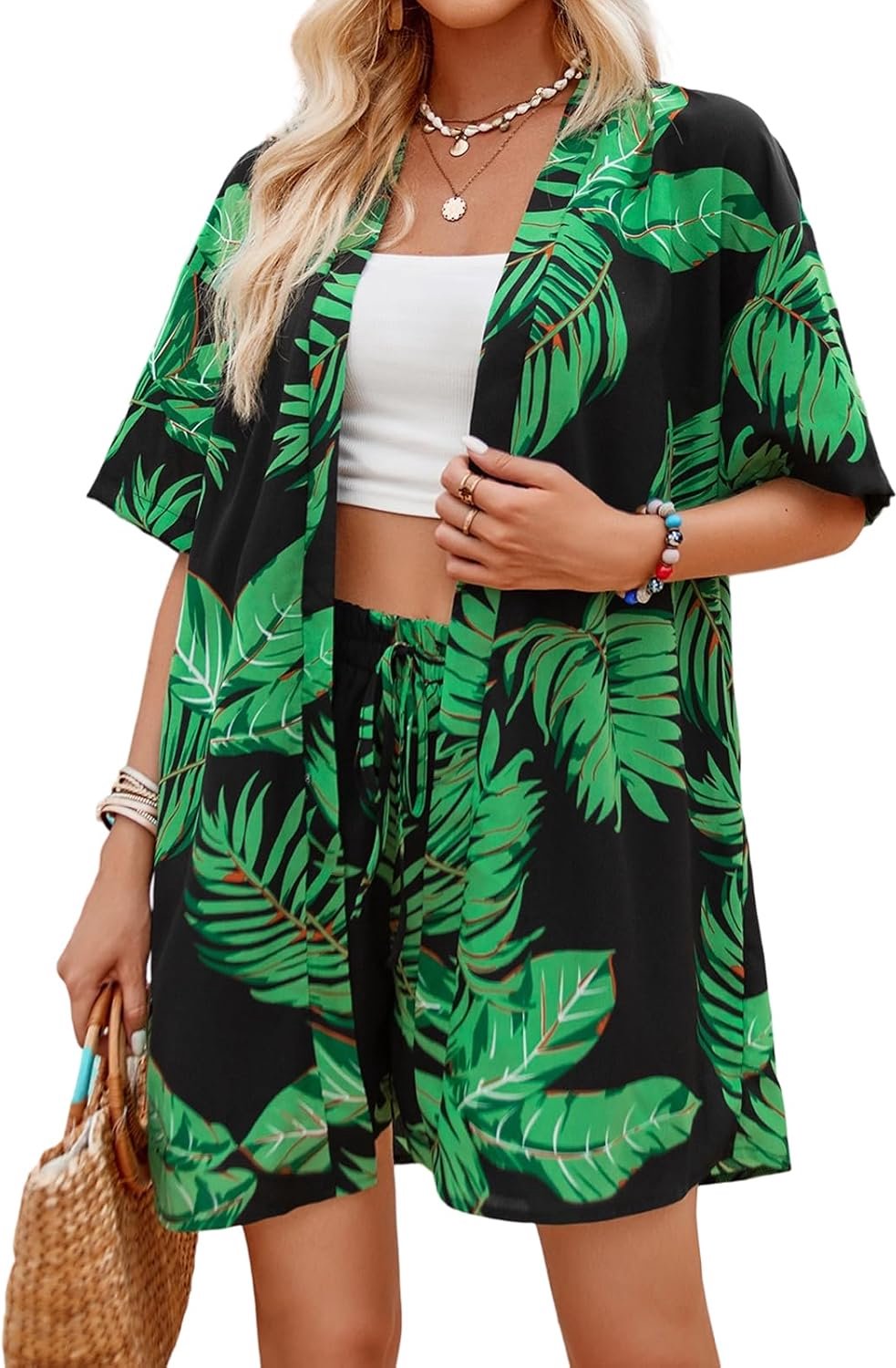 Hawaiihemd en Shorts set voor dames, geschikt voor strand en vakantie
