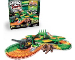 Magic Dino Glow in the Dark Adventure Racebaan – Dinosaurus Autobaan met 2 LED Raceauto's – Flexibele Racebaan – Bouwspeelgoed – Vanaf 4 Jaar