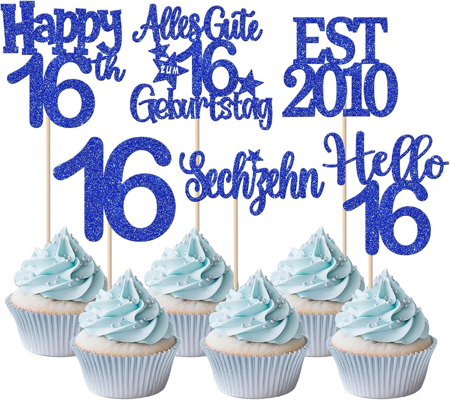24 Stuks 16e verjaardag taartdecoratie glitter