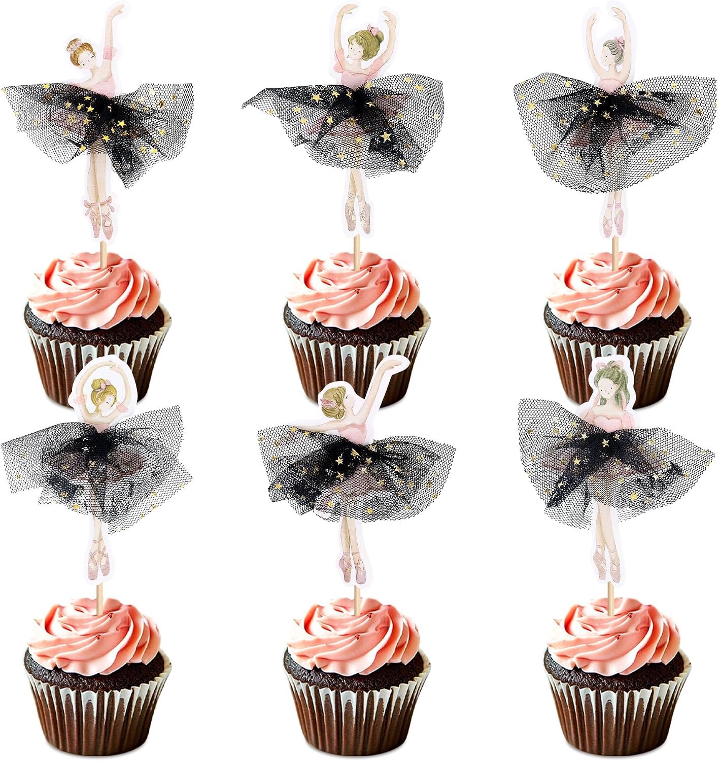 24 Stuks Ballerina Cupcaketoppers Lila en Zwart