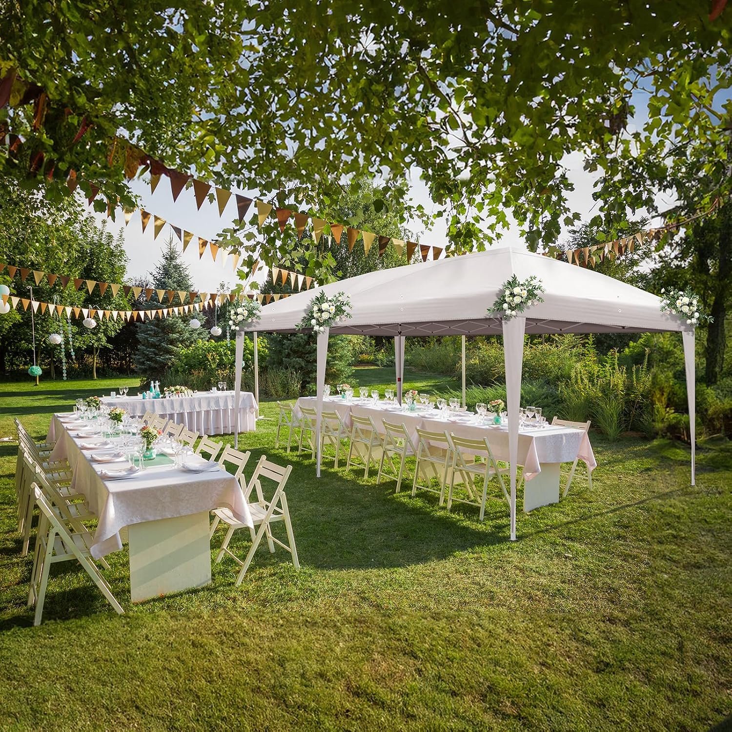 Partytent 3x6 Meter Vouwpaviljoen - Inclusief 6 Zijwanden, Waterdicht 420D Oxford Doek & UV50+ Bescherming - In Hoogte Verstelbaar & Inklapbaar - Wit - Laura Homestore
