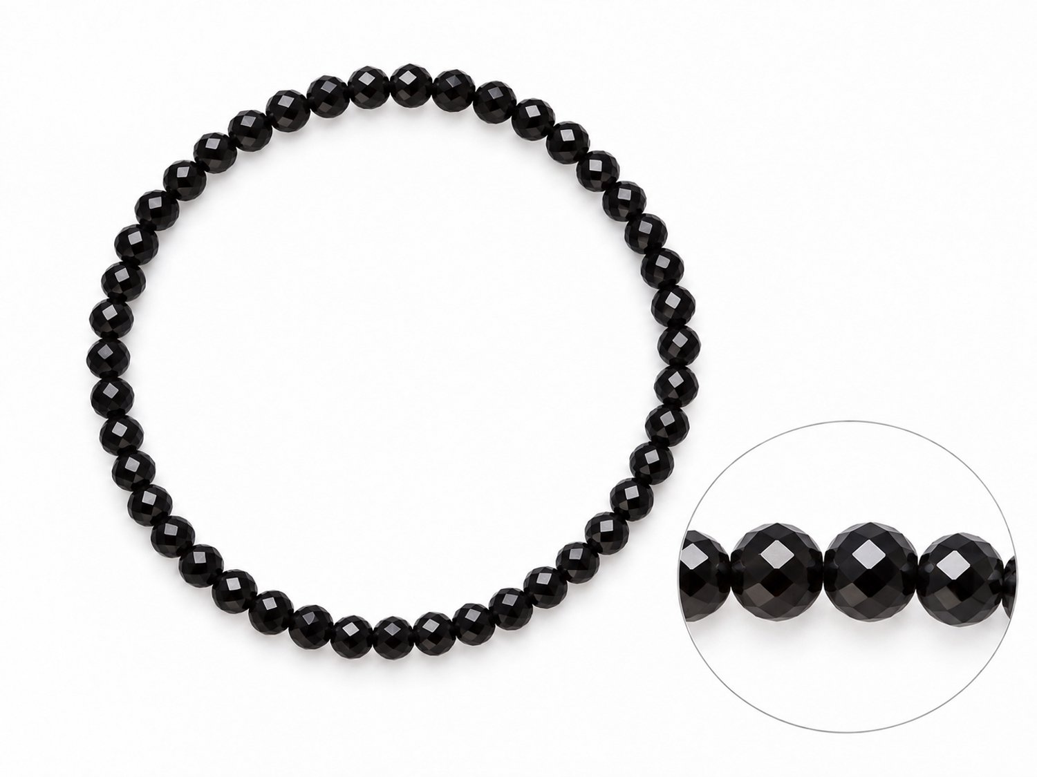 Zwarte Toermalijn Armband Gefacetteerd – Natuurlijke Edelsteen Armband – 4 mm Kralen – 17 cm – Zwarte Edelstenen Kralenarmband – Elegante Sieraden voor Dames en Heren – Tijdloos en Stijlvol