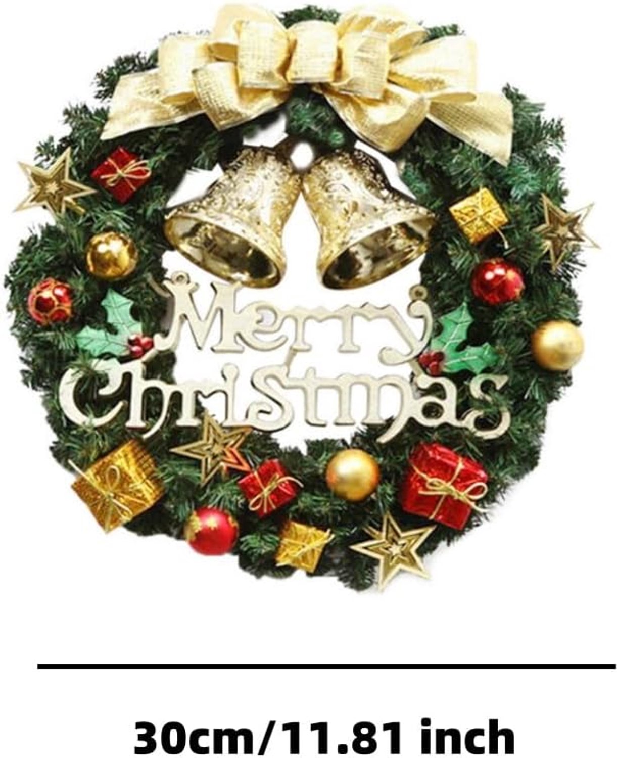 Kerstkrans 30 cm 11.8 Inch Rotan Hangdecoratie Binnen en Buiten Klassieke Kerstversiering