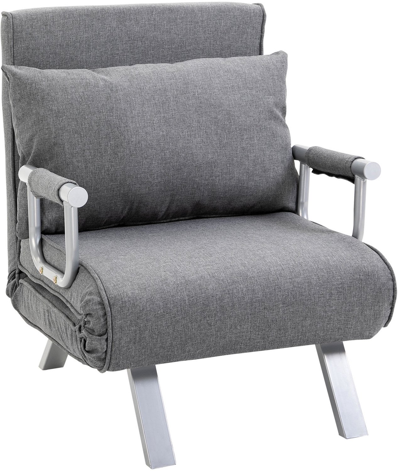 Slaapbank - Slaapfauteuil - Slaapstoel - Inklapbare Slaapbank - Opvouwbare Stoel - 3-in-1 - met Fauteuil - Kussen - Verstelbare Rugleuning - Grijs