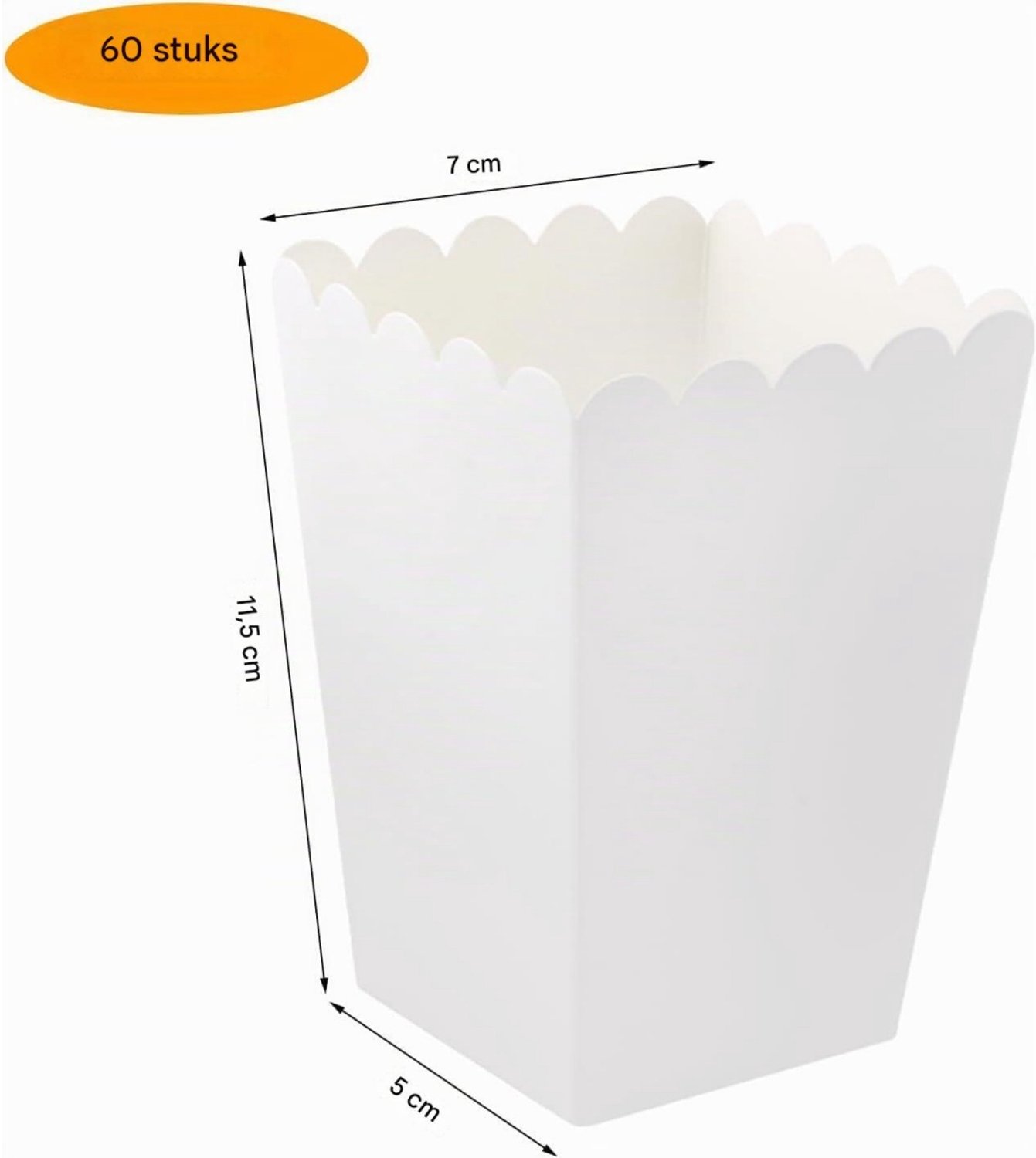 SSTRWGOOD Witte popcornbakjes – Klein – 60 stuks – Witte popcorn-/snoepzakjes – Kartonnen snackbakjes – Zakjes voor snoeprepen – Uitdeelzakjes geschikt voor filmavonden, bioscoopsnacks, retrofeesten, verjaardagen, bruiloften en cadeautjes
