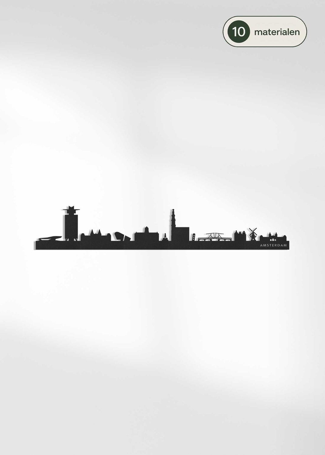 Houten Skyline Amsterdam | Wanddecoratie voor aan de muur | Zwart MDF | 100 cm breed