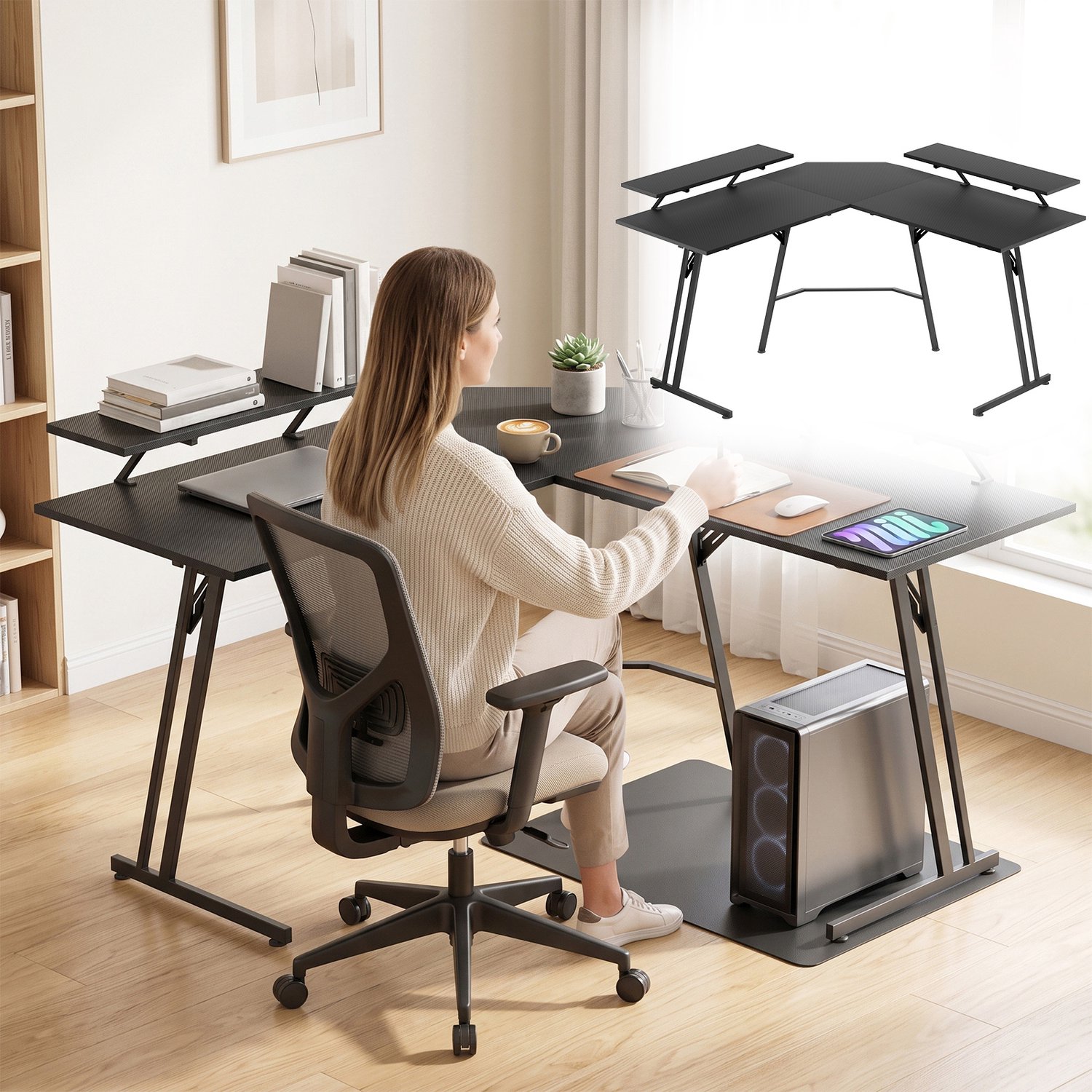 Aufun gamingbureau – 120 cm – hoekbureau – pc-bureau voor thuis en kantoor – zwart