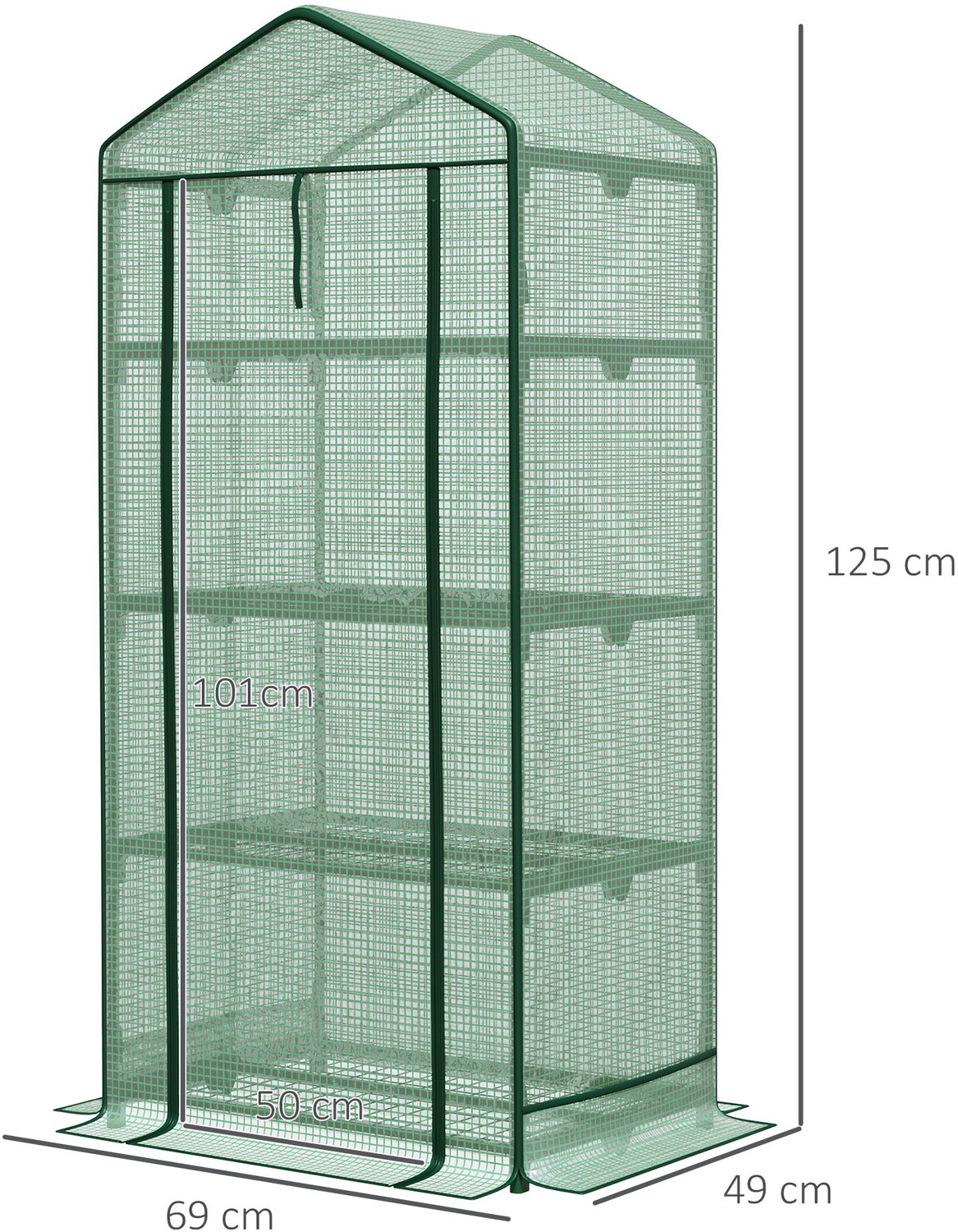 Kas, 69×49×125 cm, groen, metalen frame, kweekkas en groentekas met opbergrek voor planten en zaailingen, stabiel en duurzaam, eenvoudig te reinigen, praktisch en decoratief, geschikt voor balkon, binnenplaats en binnengebruik – foto 2