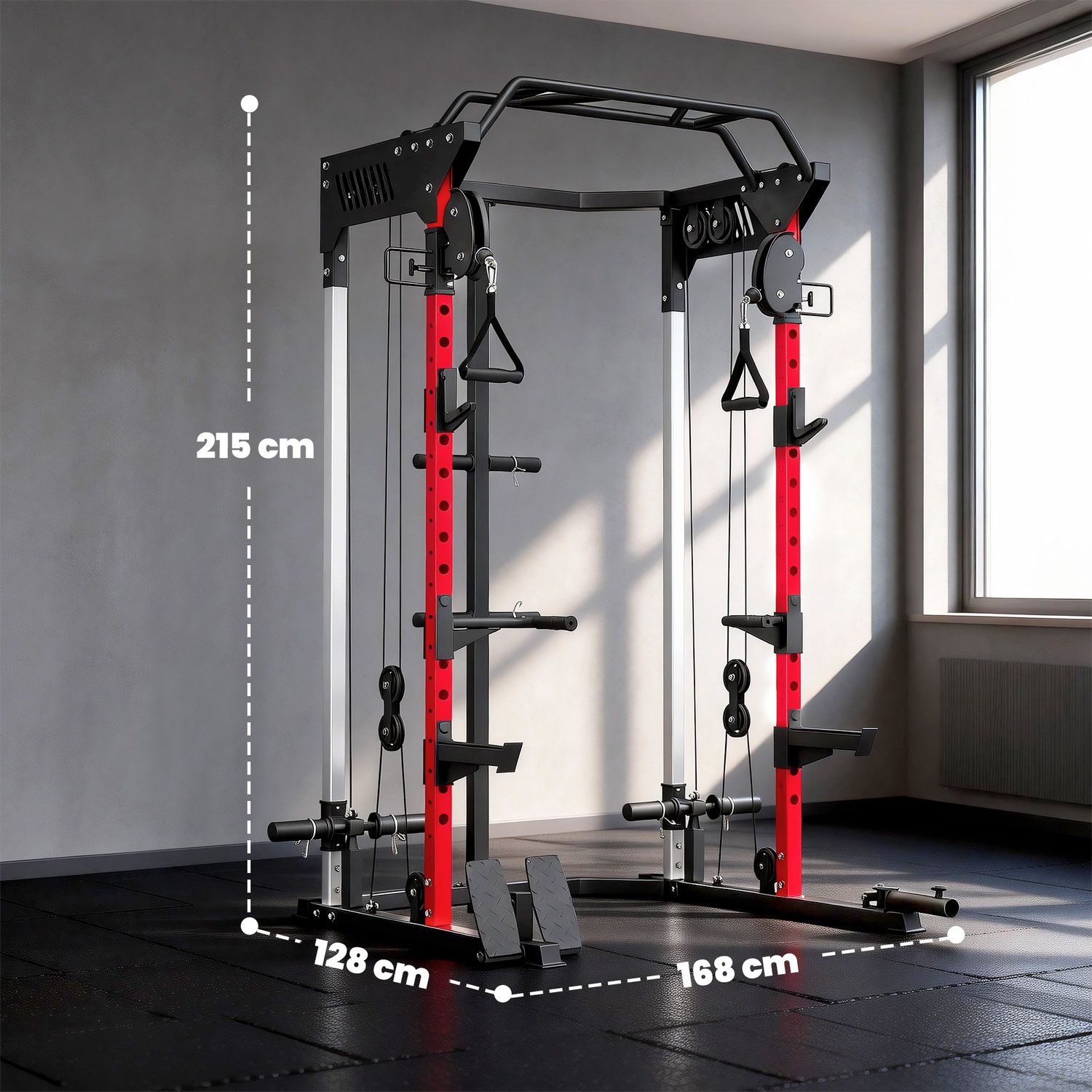 Sporton Krachtstation met Power Rack en dubbel kabelzugsysteem - In hoogte verstelbaar - 168 x 128 x 215 cm - Zwart thumbnail 6