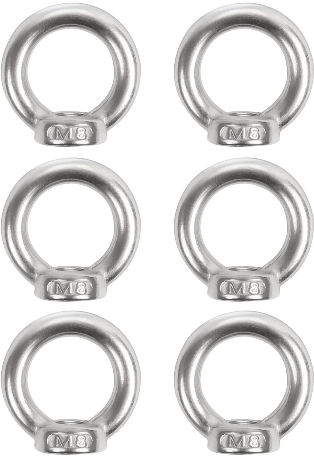 6x Ringmoeren M8, RVS, voor ophangen van decoraties, plantenbakken, schommelstoelen