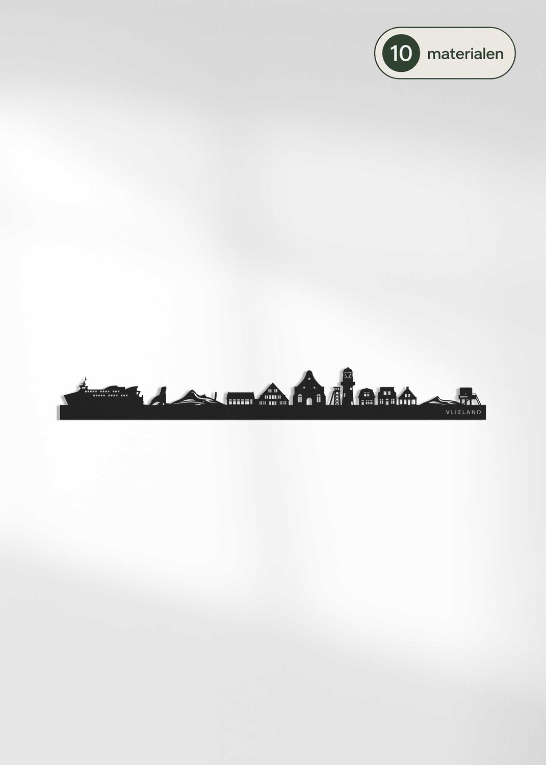 Houten Skyline Vlieland | Wanddecoratie voor aan de muur | Zwart MDF | 70 x 14 cm