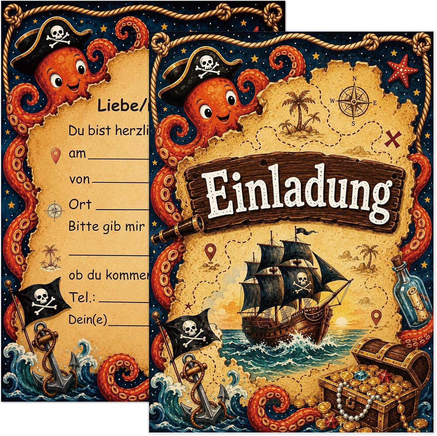 Piraten verjaardagsuitnodigingen