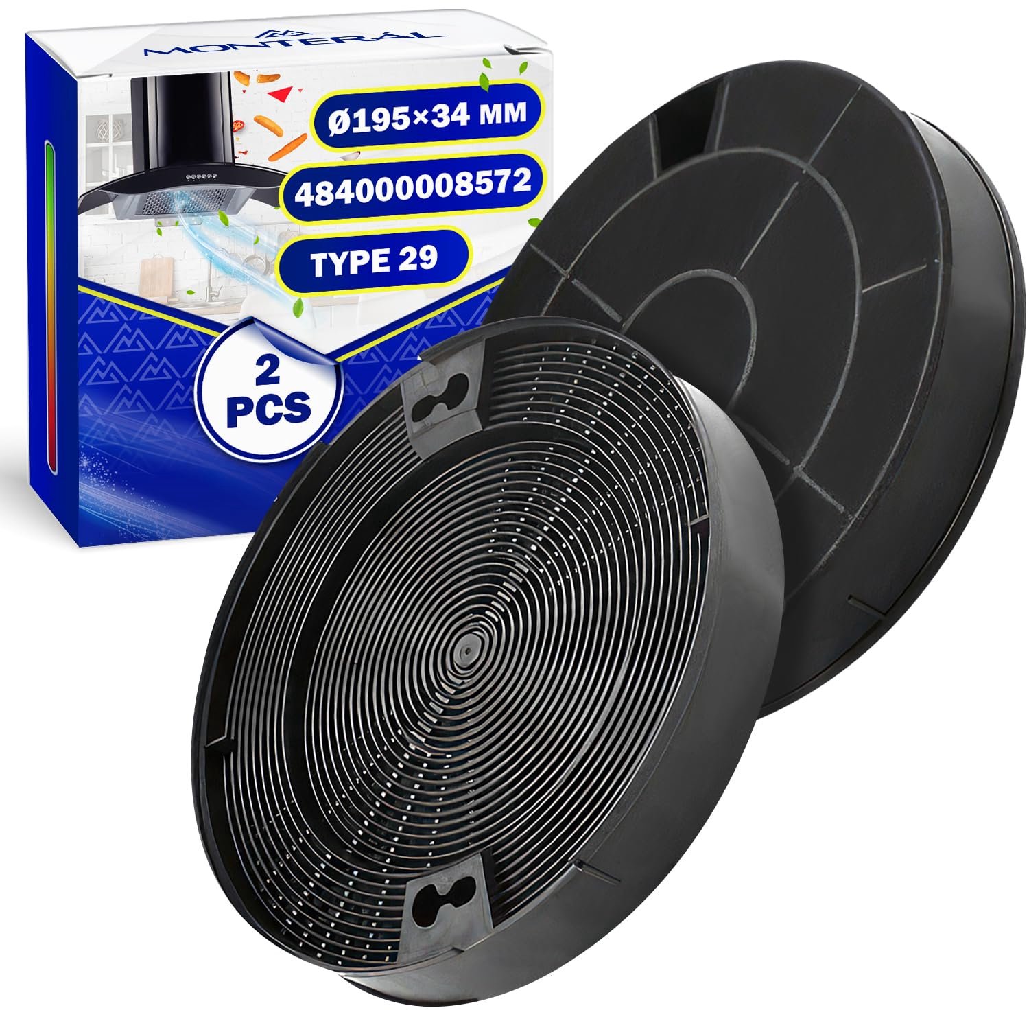 2 Stuks Actieve Koolstoffilters Type 29 - Ø 190 x 35 mm voor Afzuigkap
