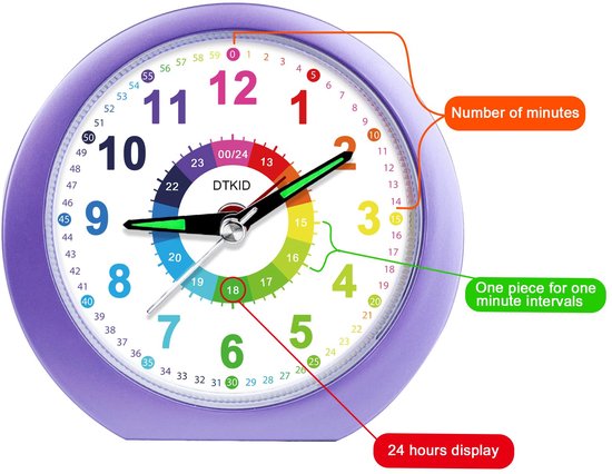 Analoge Wecker voor Kinderen met Nachtlampje Lavendel — afbeelding 2