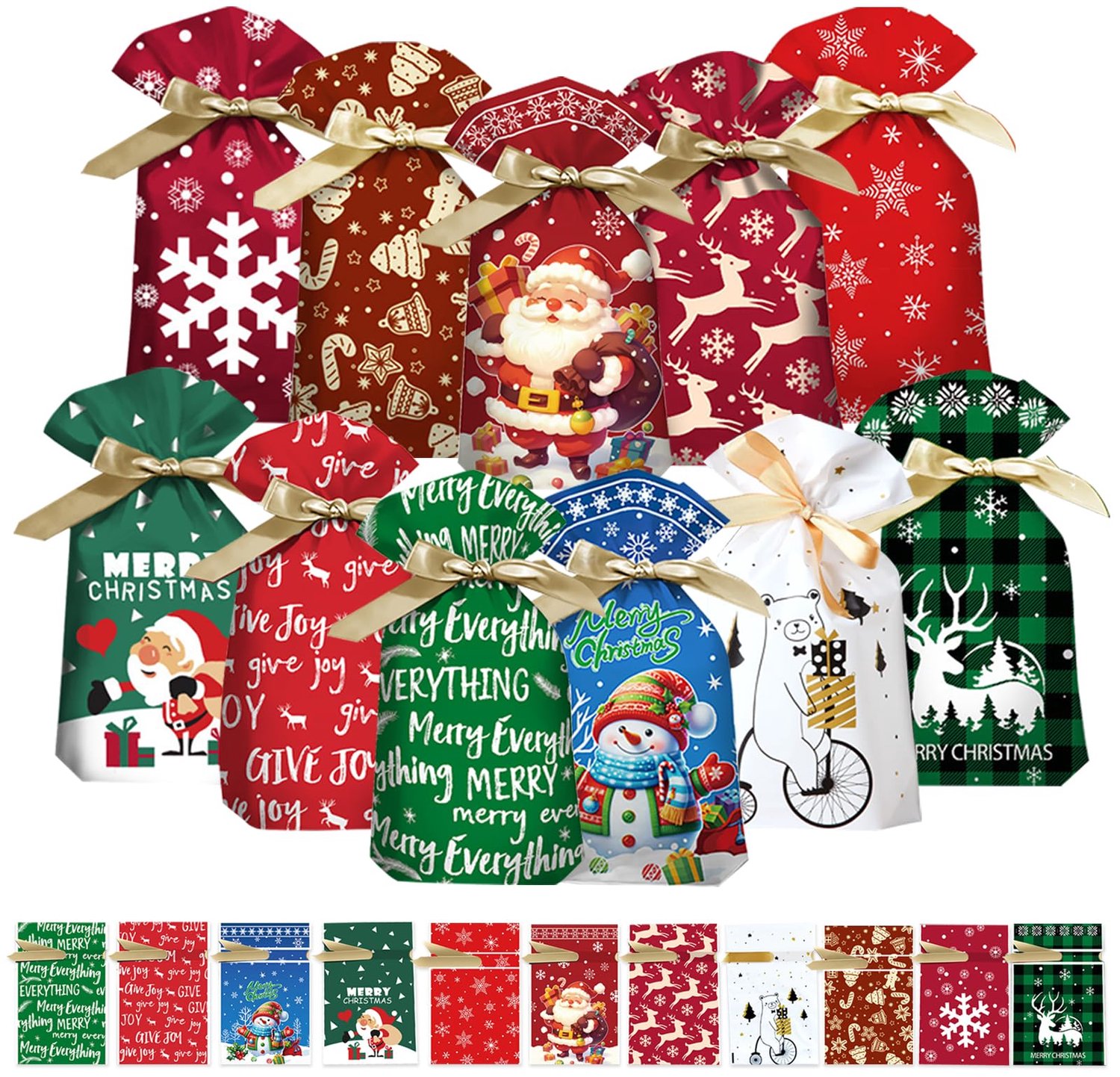 33 Stuks Herbruikbare Kerstcadeautasjes met Trekkoord