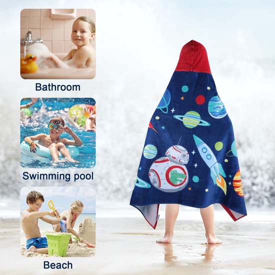 Bad Poncho voor Kinderen van 100% Katoen - Met Kap en Comfortabel — afbeelding 3