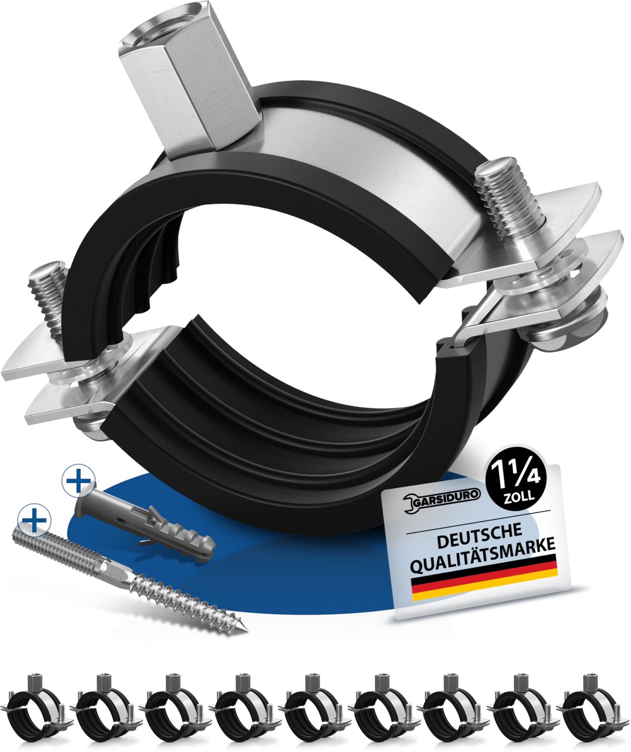 Buisklemmen Professioneel - 1 1/4 inch (38-43 mm) - 10 Stuks - Schroefpijpklemmen - Verzinkt Staal - Rubber Inzetstuk - Pijpklemmen